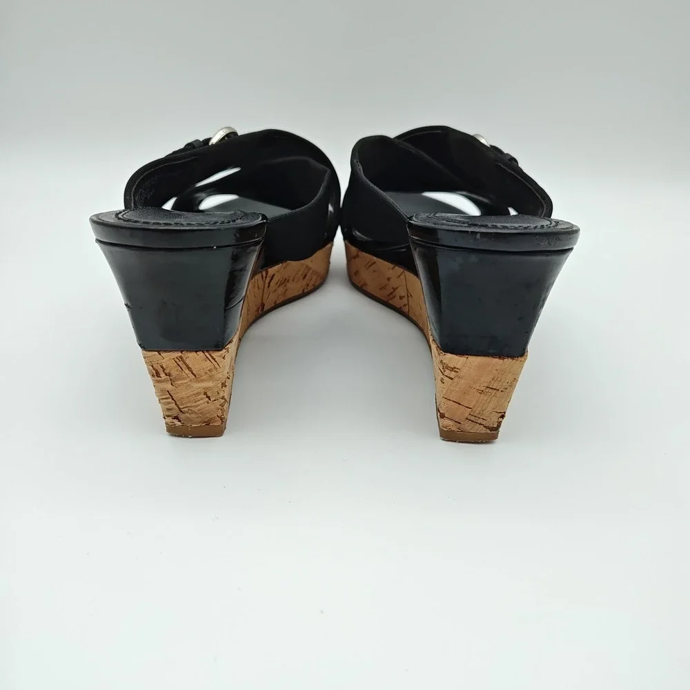 Mootsies Tootsies‎ Oath Black Elastic Cork Wedge Slide Sandals Women's Size 7.5M